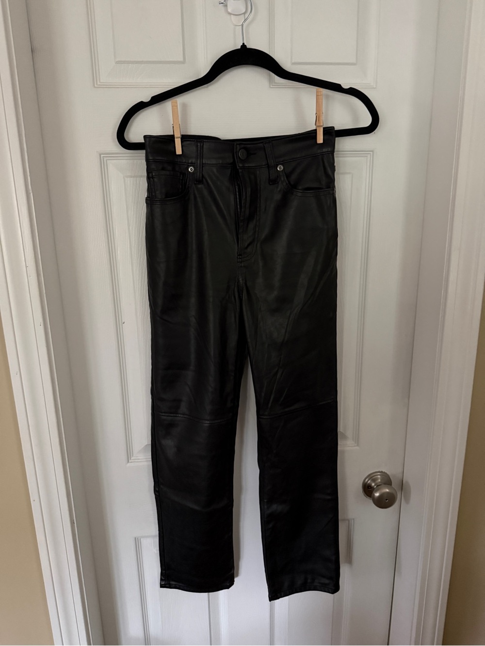 GAP Black Faux Leather Cheeky Straight Sky High Pants